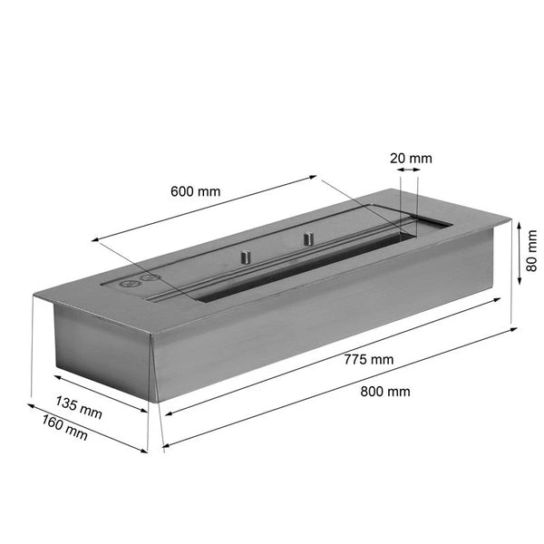Arzător superior de exterior, 4 litri - L: 80 cm