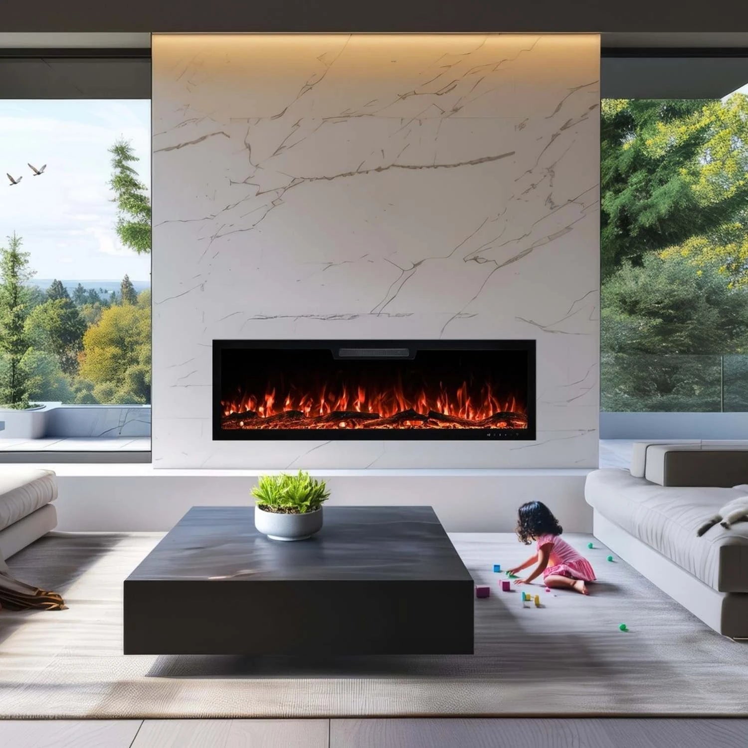 Elite electric fireplace built in the wall