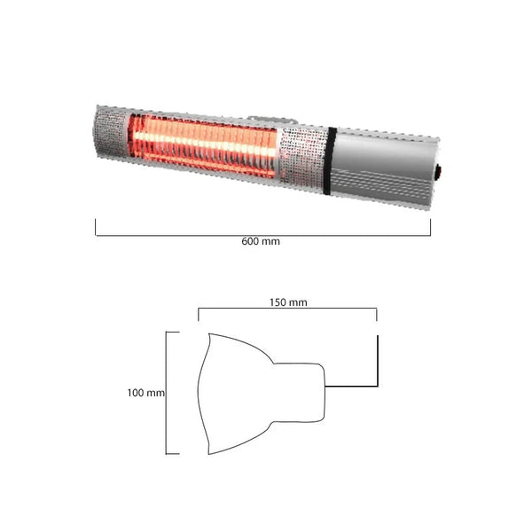 Încălzitor de terasă montat pe perete 500-1000-1500 W, argintiu