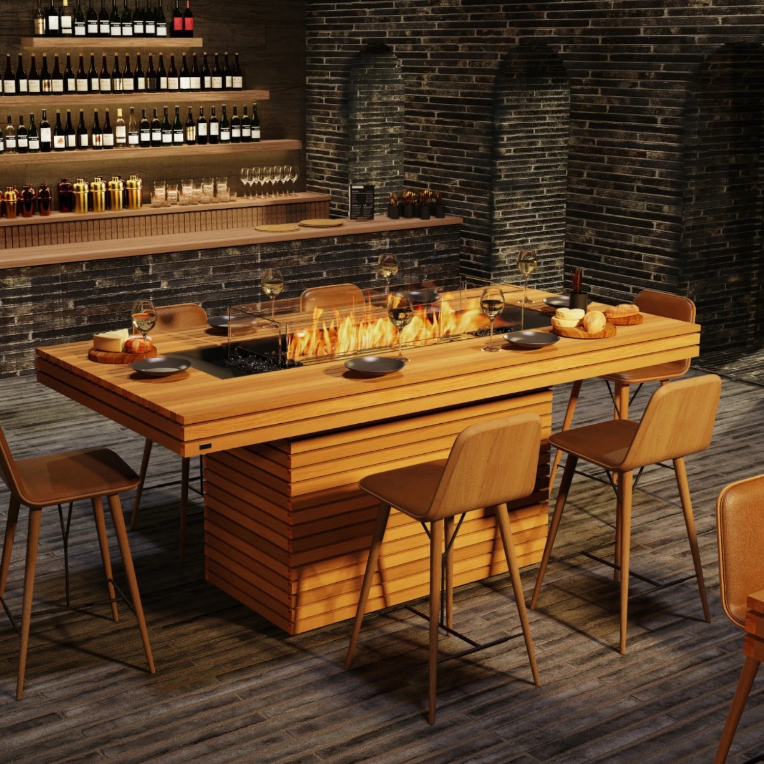 Gin 90 Bar - Șemineu pe bioetanol din tec