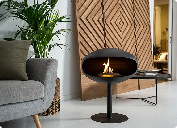  Cocoon Pedestal matt black bioethanol freestanding fireplace