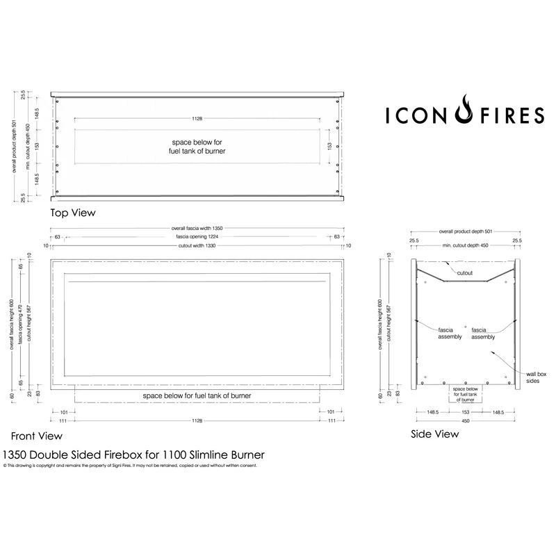 Icon Slimline Firebox SFBDS1350 - Oțel