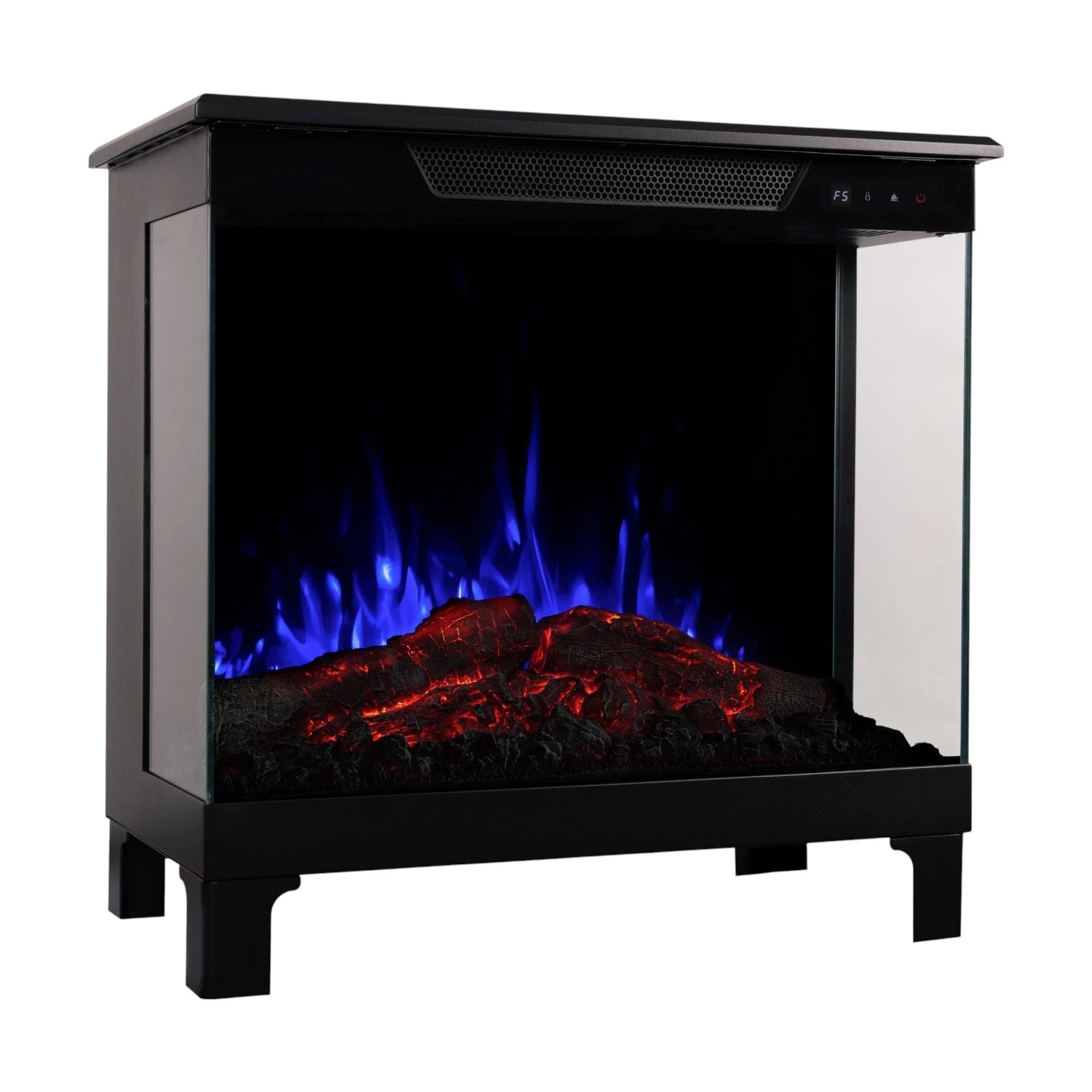 Tower 46 – Freestanding Electric Fireplace with 3-Sided Flame View