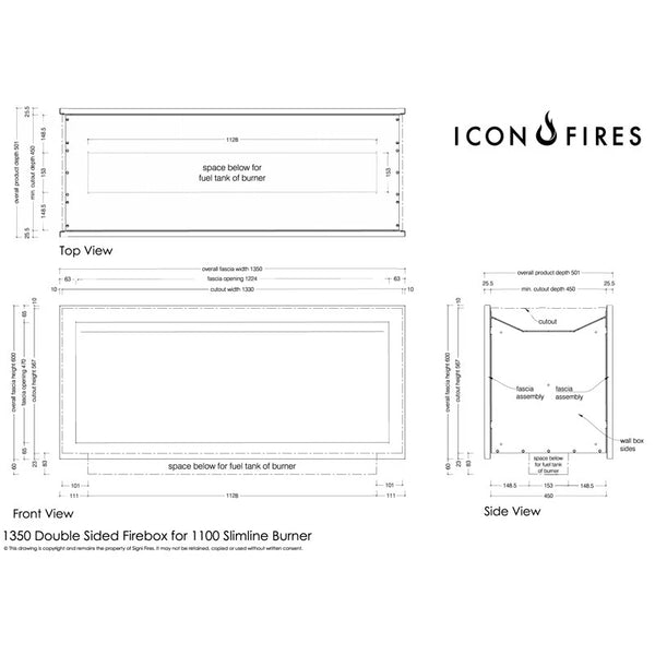 Icon Slimline Firebox SFBDS1350 - Oțel