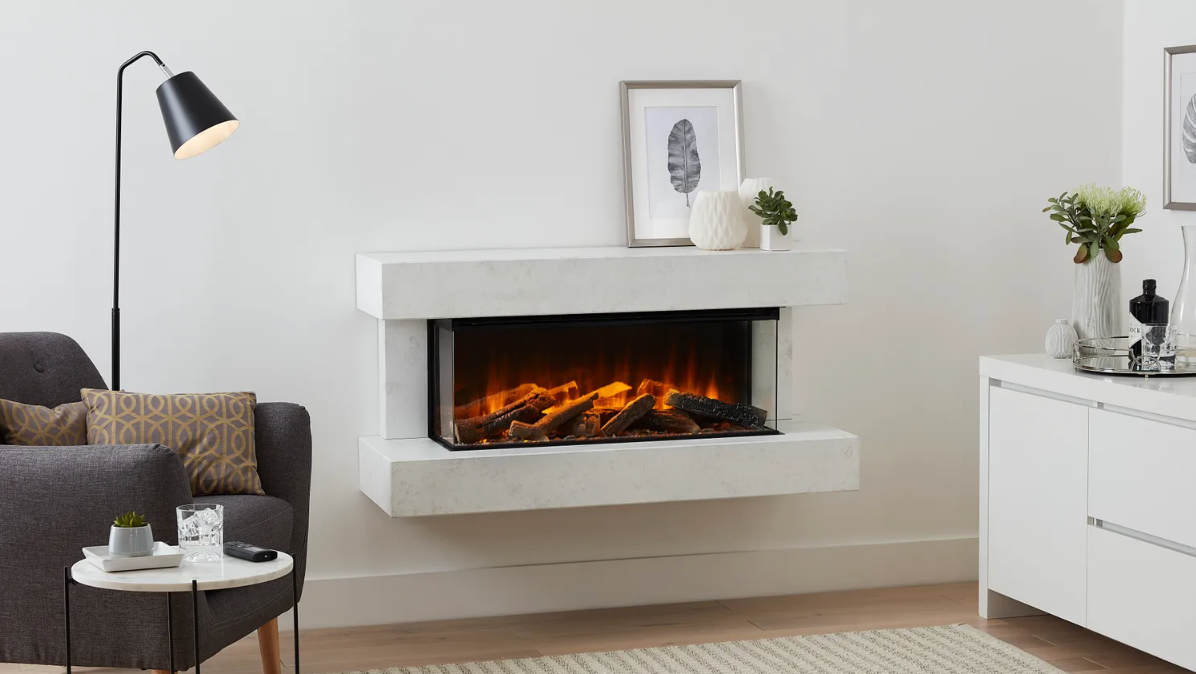 Winchester 1600 Marmură Albă – Șemineu Electric Lățit, Montat pe Perete