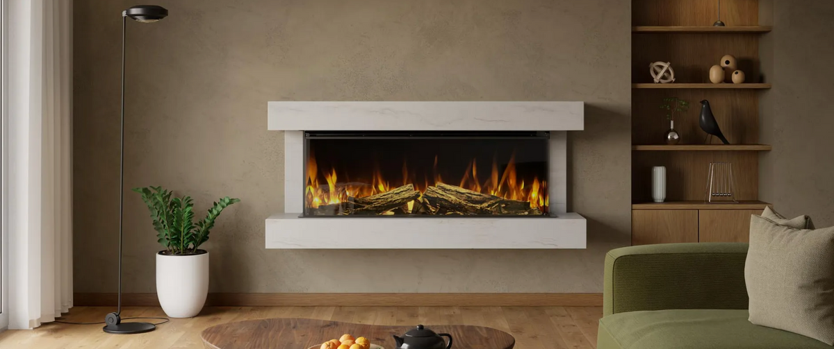 Winchester 1600 Marmură Albă – Șemineu Electric Lățit, Montat pe Perete