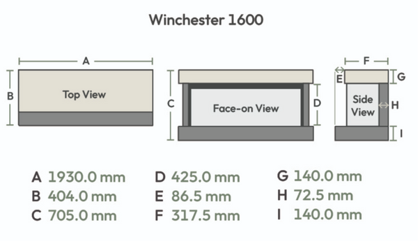 Winchester 1600 Marmură Albă – Șemineu Electric Lățit, Montat pe Perete