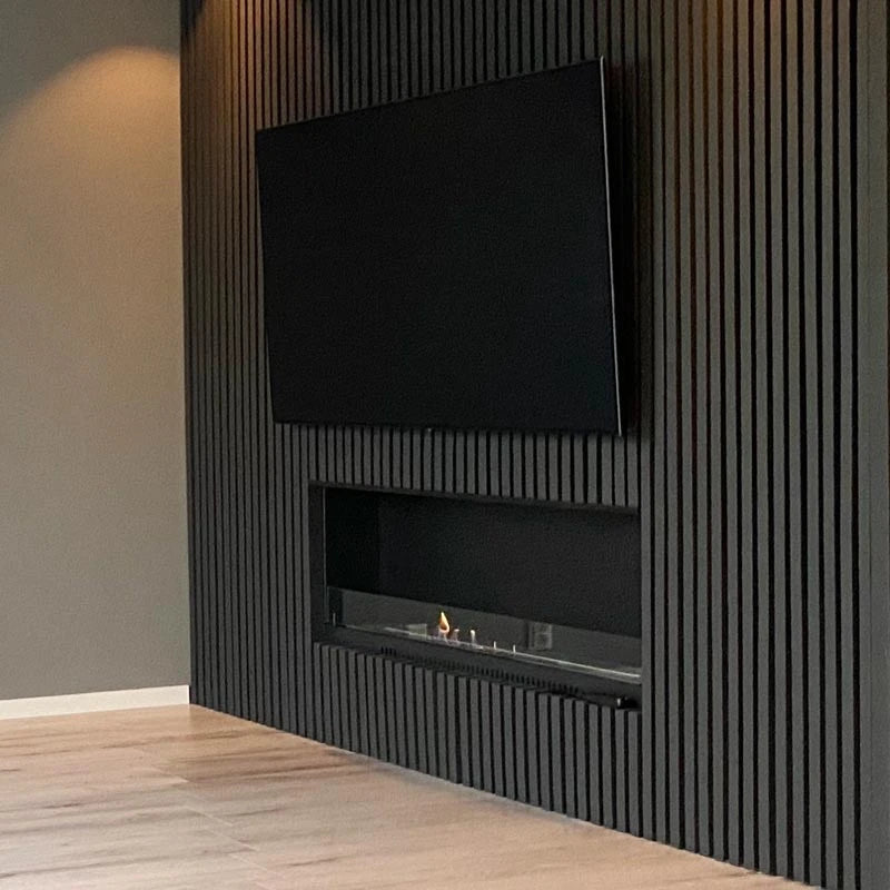 Șemineu cu bioetanol încastrat, negru, 140 cm