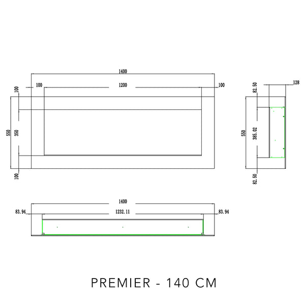 Șemineu electric de perete Pride 140 cm - Negru