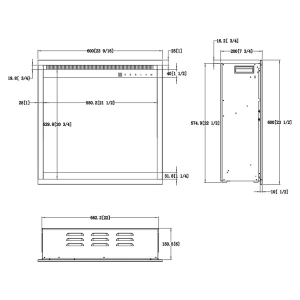 Insert electric 3D Aflamo, 24" pătrat (60 × 60 cm)