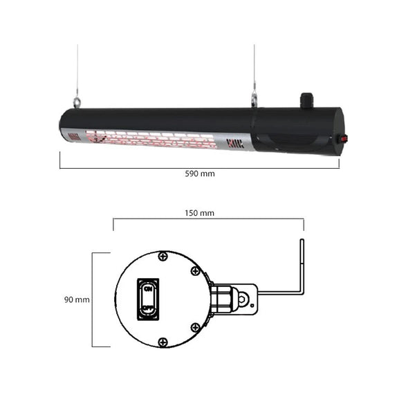 Încălzitor de terasă montat pe perete 1500 W, negru, cu telecomandă