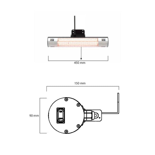 Încălzitor de terasă montat pe perete 1500 W, GT, negru