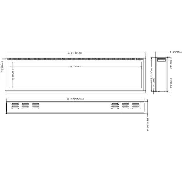 Șemineu electric Royal 65" - 165 cm, montat pe perete