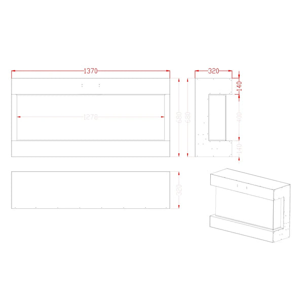 Șemineu electric Feroza pentru perete - 137 cm