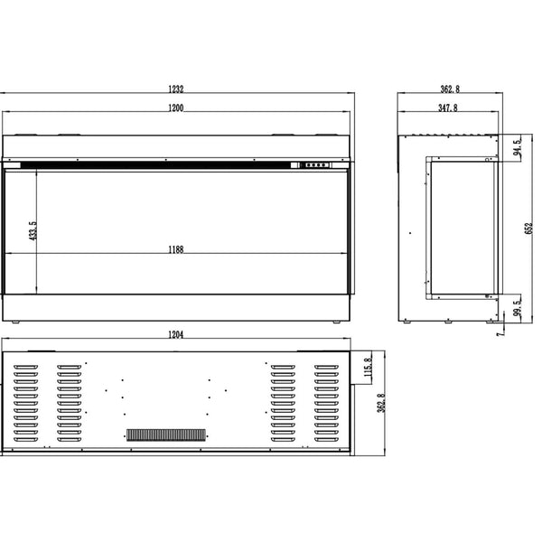 Șemineu electric încastrat 3D, 120 cm, superb