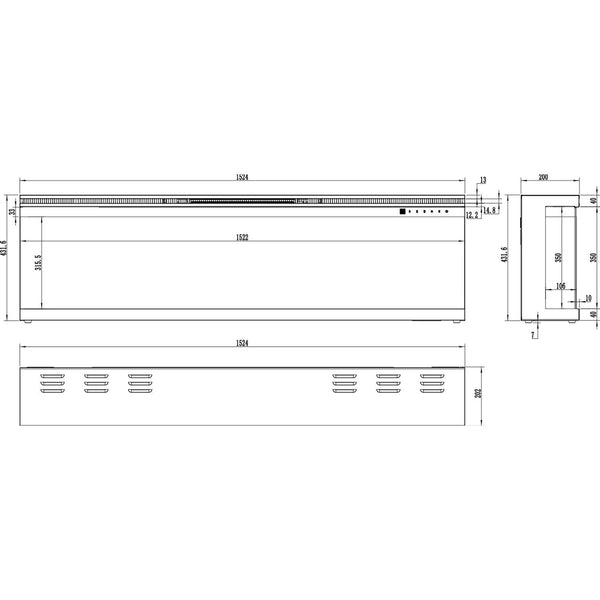 Unique 166 cm - Șemineu electric cu trei laturi